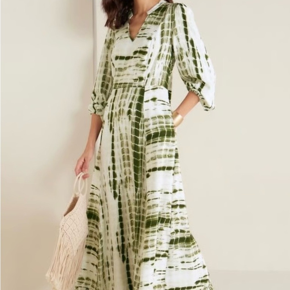 Soft Surroundings Green and White Long Sleeve Dress